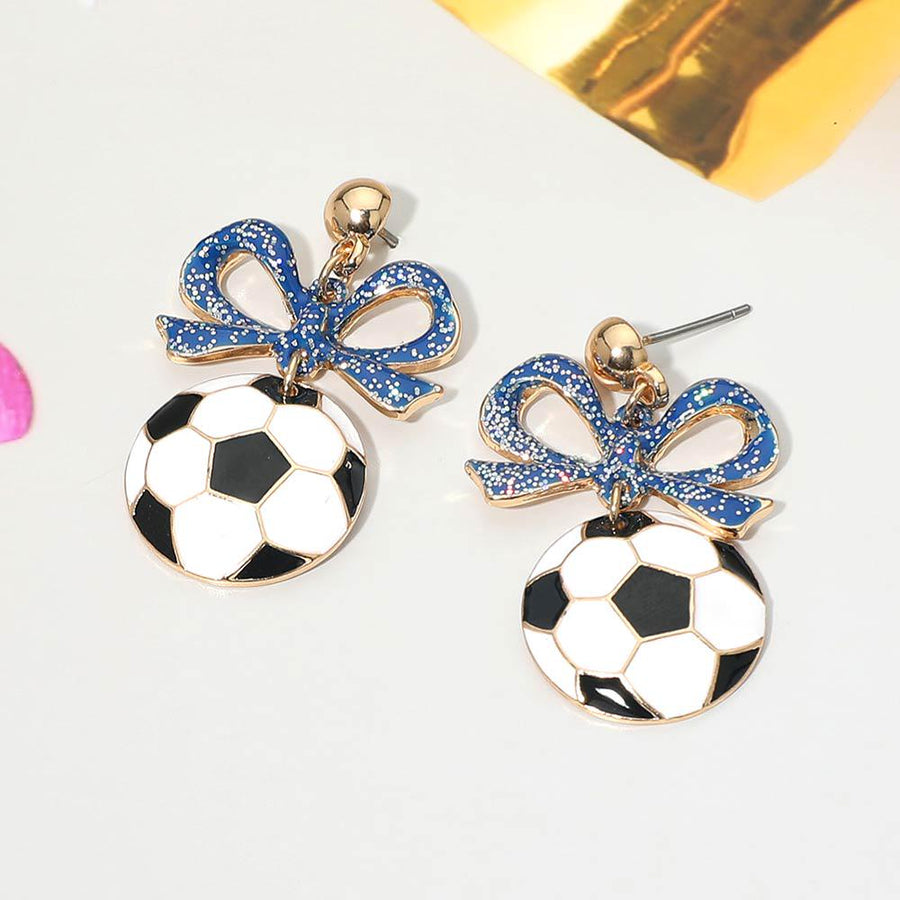 Bow Soccer Ball Drop Earrings | Sports Fan Dangle Jewelry | Game Day Statement Accessory