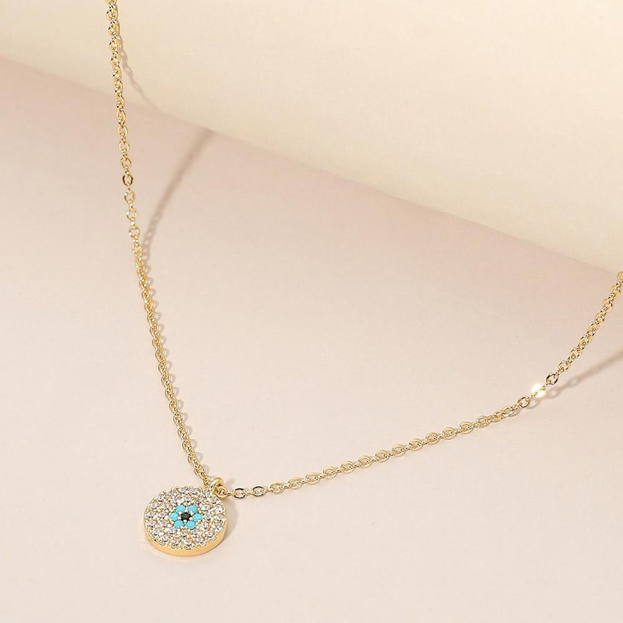 CZ Pave Evil Eye Pendant Necklace | Dainty Protection Charm Jewelry | Trendy Boho Layering Necklace