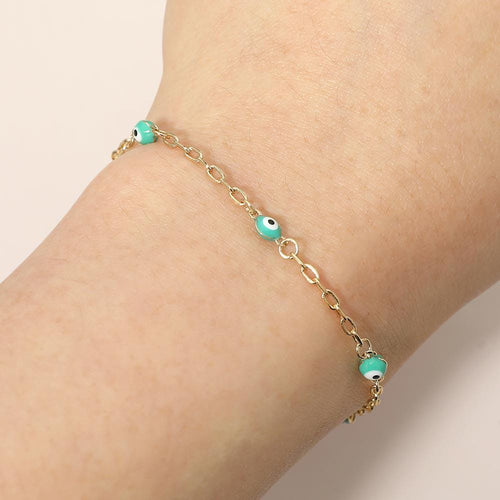 Evil Eye Bead Station Bracelet | Dainty Protection Charm Jewelry | Trendy Boho Stackable Bracelet