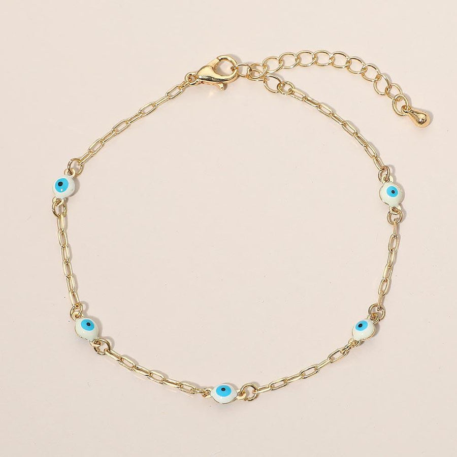Evil Eye Bead Station Bracelet | Dainty Protection Charm Jewelry | Trendy Boho Stackable Bracelet