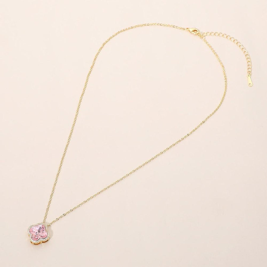 CZ Quatrefoil Pendant Necklace | Dainty Crystal Statement Jewelry for Women | Elegant Minimalist Everyday Necklace