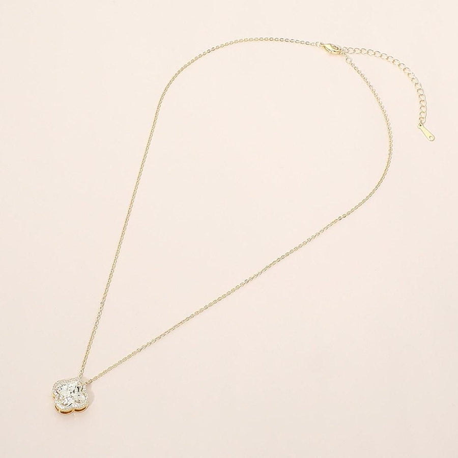 CZ Quatrefoil Pendant Necklace | Dainty Crystal Statement Jewelry for Women | Elegant Minimalist Everyday Necklace