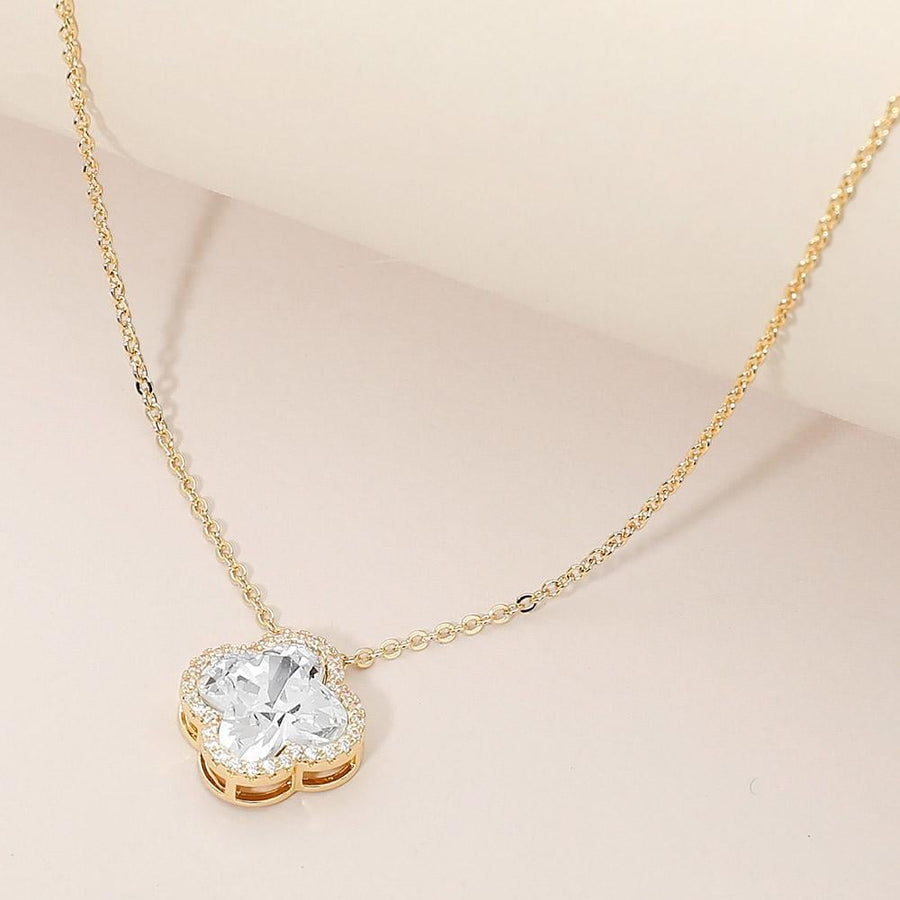 CZ Quatrefoil Pendant Necklace | Dainty Crystal Statement Jewelry for Women | Elegant Minimalist Everyday Necklace