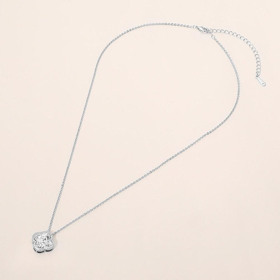 CZ Quatrefoil Pendant Necklace | Dainty Crystal Statement Jewelry for Women | Elegant Minimalist Everyday Necklace