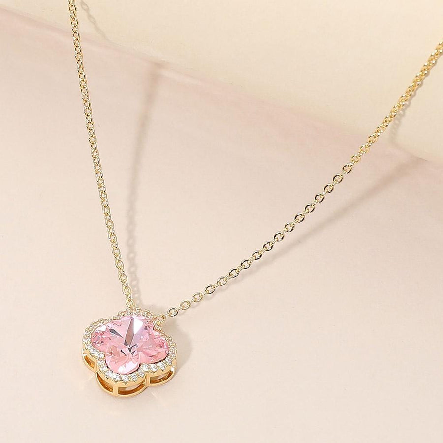 CZ Quatrefoil Pendant Necklace | Dainty Crystal Statement Jewelry for Women | Elegant Minimalist Everyday Necklace
