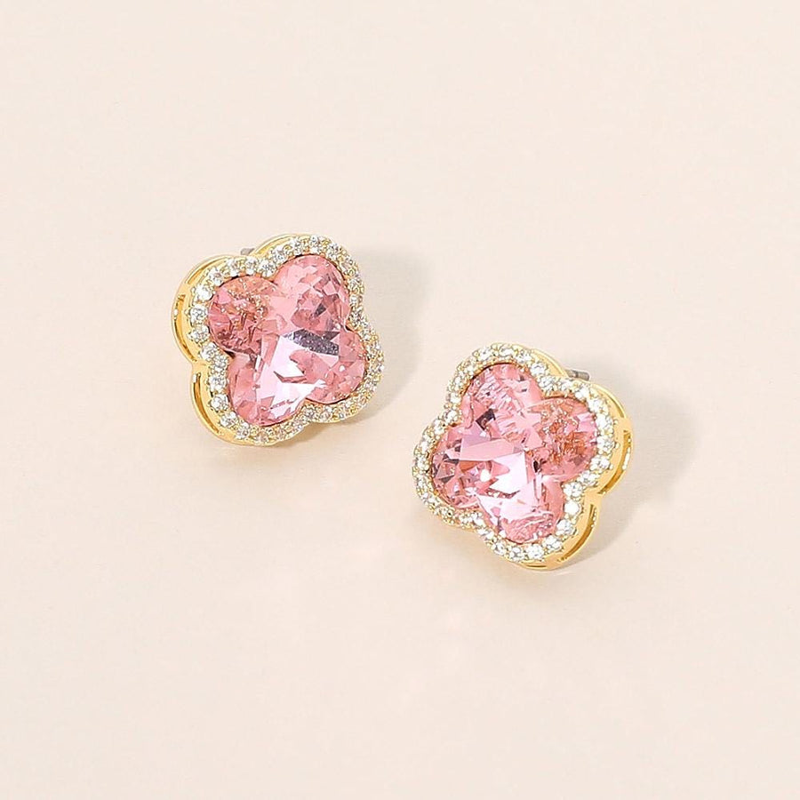 CZ Quatrefoil Stud Earrings | Dainty Crystal Minimalist Clover Earrings for Women | Everyday Fashion Jewelry