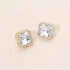 CZ Quatrefoil Stud Earrings | Dainty Crystal Minimalist Clover Earrings for Women | Everyday Fashion Jewelry
