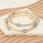 2PCS Quatrefoil Stone Accent Hammered Metal Multi Layered Bangle Bracelets | Stackable Statement Jewelry Set