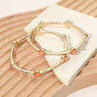 2PCS Quatrefoil Stone Accent Hammered Metal Multi Layered Bangle Bracelets | Stackable Statement Jewelry Set