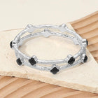 2PCS Quatrefoil Stone Accent Hammered Metal Multi Layered Bangle Bracelets | Stackable Statement Jewelry Set