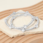 2PCS Quatrefoil Stone Accent Hammered Metal Multi Layered Bangle Bracelets | Stackable Statement Jewelry Set