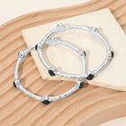 2PCS Quatrefoil Stone Accent Hammered Metal Multi Layered Bangle Bracelets | Stackable Statement Jewelry Set