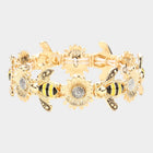 Enamel Honey Bee Sunflower Stretch Bracelet | Nature Inspired Boho Jewelry | Trendy Floral Gift Bracelet