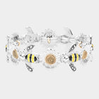Enamel Honey Bee Sunflower Stretch Bracelet | Nature Inspired Boho Jewelry | Trendy Floral Gift Bracelet