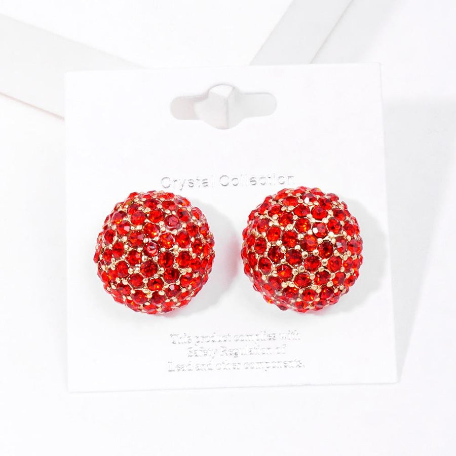 Crystal Pave Dome Stud Earrings | Sparkly Rhinestone Statement Studs | Elegant Everyday Minimalist Jewelry Gift