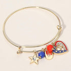 Enamel American USA Flag Heart Star Charm Bangle Bracelet | Patriotic Red White Blue Jewelry
