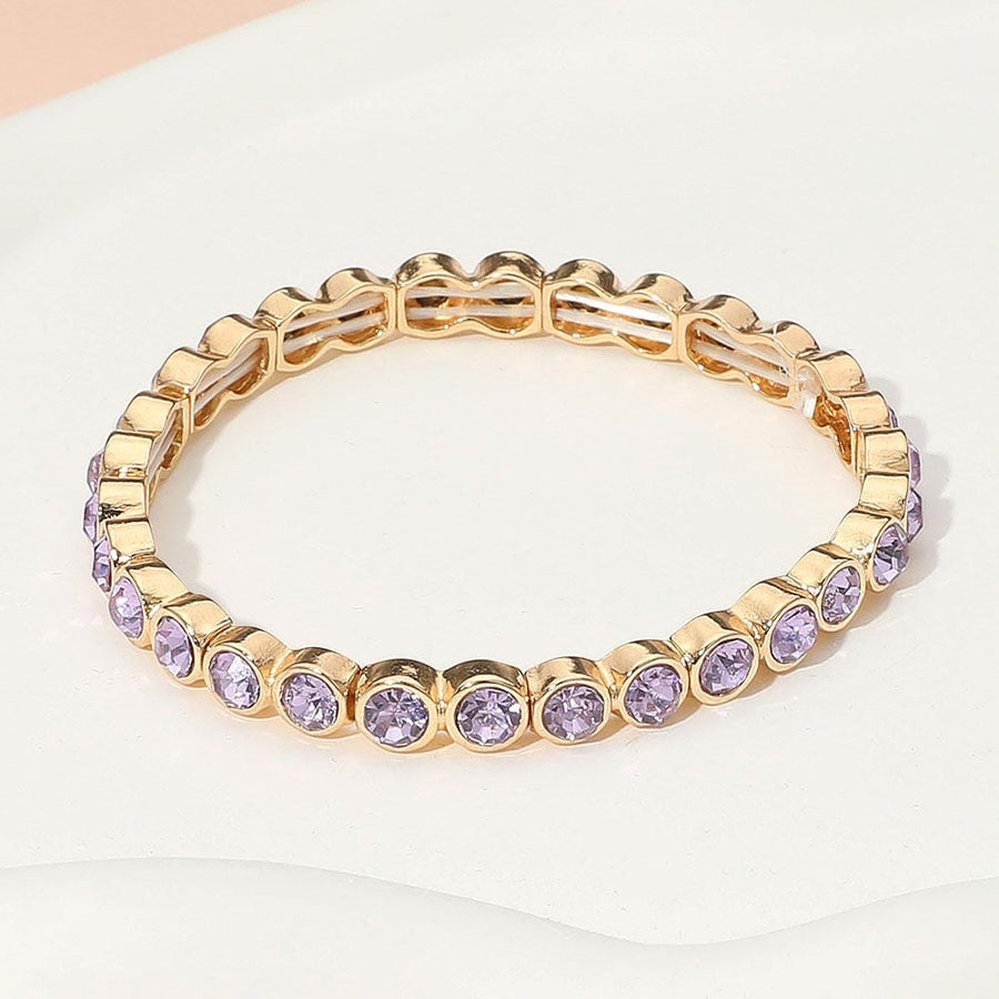 Stone Bezel Stretch Bracelet | Stackable Minimalist Crystal Bracelet for Women | Elegant Everyday Jewelry