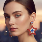 Rhinestone Studded Patriotic Star Drop Dangle Earrings | Sparkly Statement Jewelry | Red White Blue Jewelry