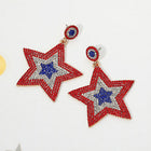 Rhinestone Studded Patriotic Star Drop Dangle Earrings | Sparkly Statement Jewelry | Red White Blue Jewelry