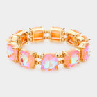 Crystal Cushion Cut Stretch Bracelet | Handmade Glass Bead Jewelry | Beaded Stacking Bracelet