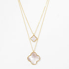 Gold Dipped Double Mother of Pearl Quatrefoil Pendant Necklace - Stacked Shell Jewelry - Layering Necklace