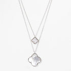 Gold Dipped Double Mother of Pearl Quatrefoil Pendant Necklace - Stacked Shell Jewelry - Layering Necklace