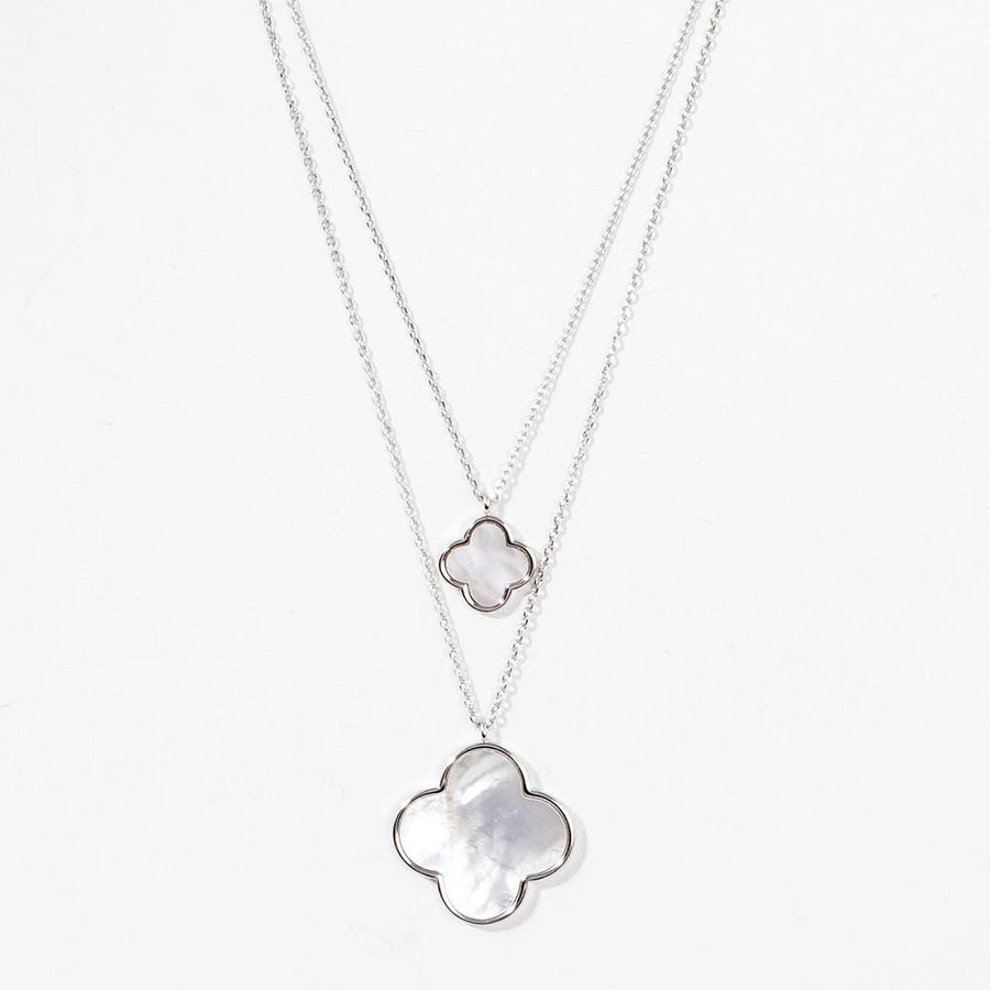 Gold Dipped Double Mother of Pearl Quatrefoil Pendant Necklace - Stacked Shell Jewelry - Layering Necklace