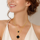 Gold Dipped Double Mother of Pearl Quatrefoil Pendant Necklace - Stacked Shell Jewelry - Layering Necklace