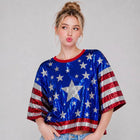 American USA Sequin Patriot Graphic Top - 4th of July T-Shirt - Festive Patriotic Tees Tops
