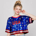 American USA Sequin Patriot Graphic Top - 4th of July T-Shirt - Festive Patriotic Tees Tops