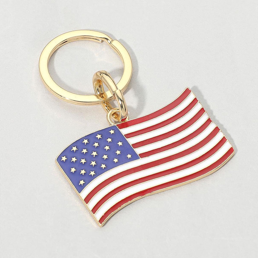 American USA Flag Charm Keychain - Patriotic 4th of July Keychain - Heart and Bow Keyring