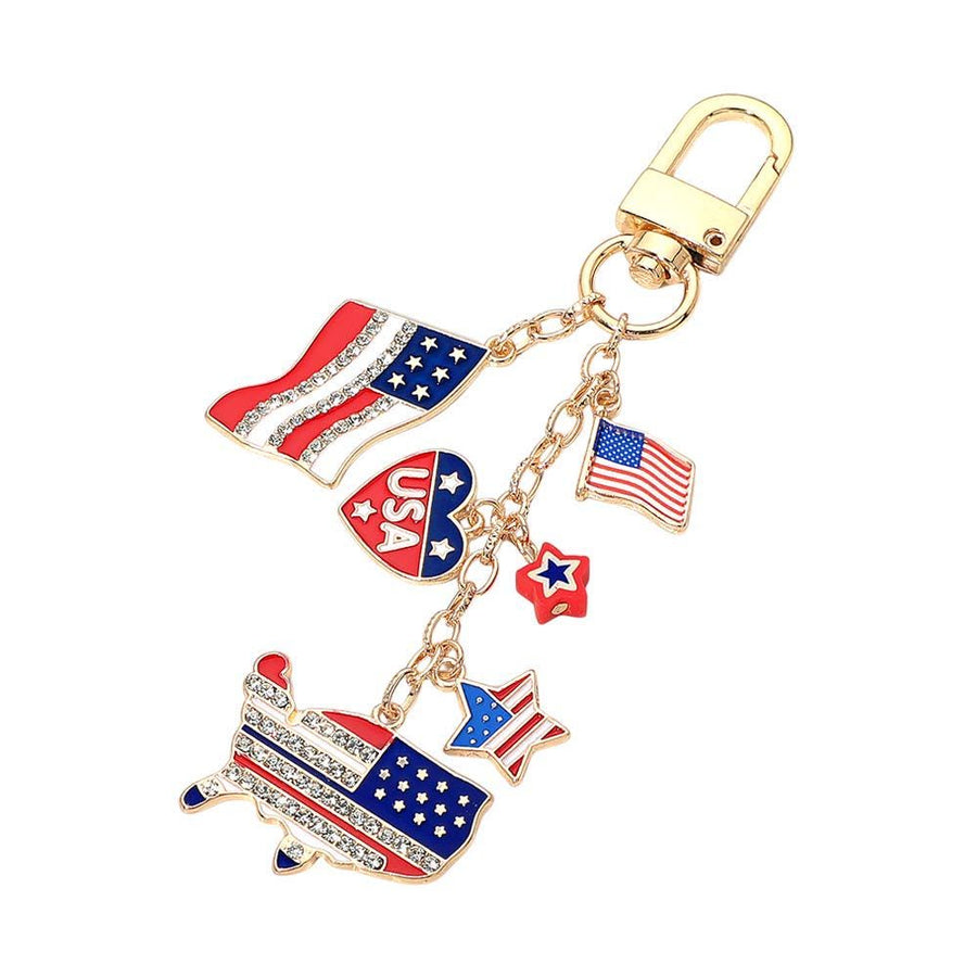 American USA Flag Star Drop Keychain Bag Charm - Red White Blue Bag Accessory
