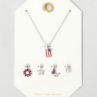 USA Flag Charm Pendant Necklace Set | Red White Blue Layered Jewelry Brass, CZ