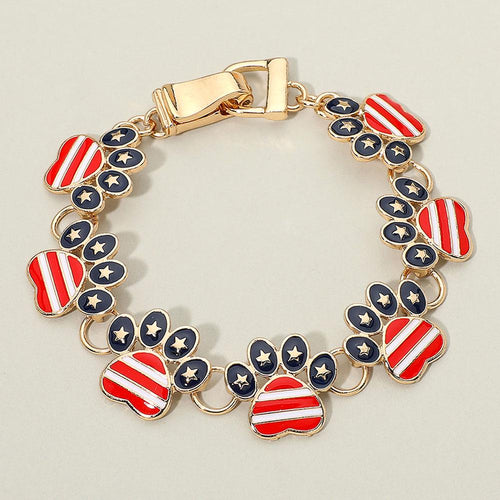 American USA Flag Paw Charm Link Magnetic Bracelet - Dog Mom Gift - Pet Lover Jewelry