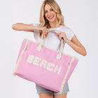 Embroidered BEACH Fringe Tote Bag | Oversized Boho Summer Shoulder Bag