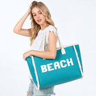 Embroidered BEACH Fringe Tote Bag | Oversized Boho Summer Shoulder Bag