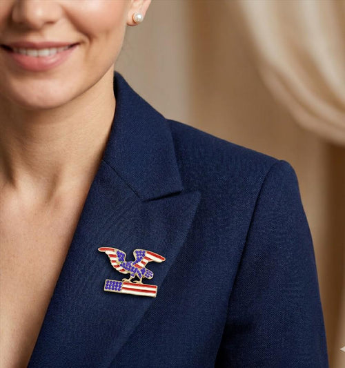 Enamel American USA Flag Eagle Pin Brooch - Patriotic Lapel Brooches - Military Eagle Gift