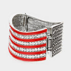 Crystal Rhinestone American Flag Hinged Bracelet - Sparkly Patriotic Bangle Gift - Statement Bracelet