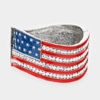 Crystal Rhinestone American Flag Hinged Bracelet - Sparkly Patriotic Bangle Gift - Statement Bracelet