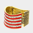 Crystal Rhinestone American Flag Hinged Bracelet - Sparkly Patriotic Bangle Gift - Statement Bracelet