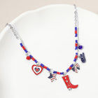 Enamel USA Flag Western Boot Hat Bow Star Heart Charm Beaded Necklace - Cowgirl Gift