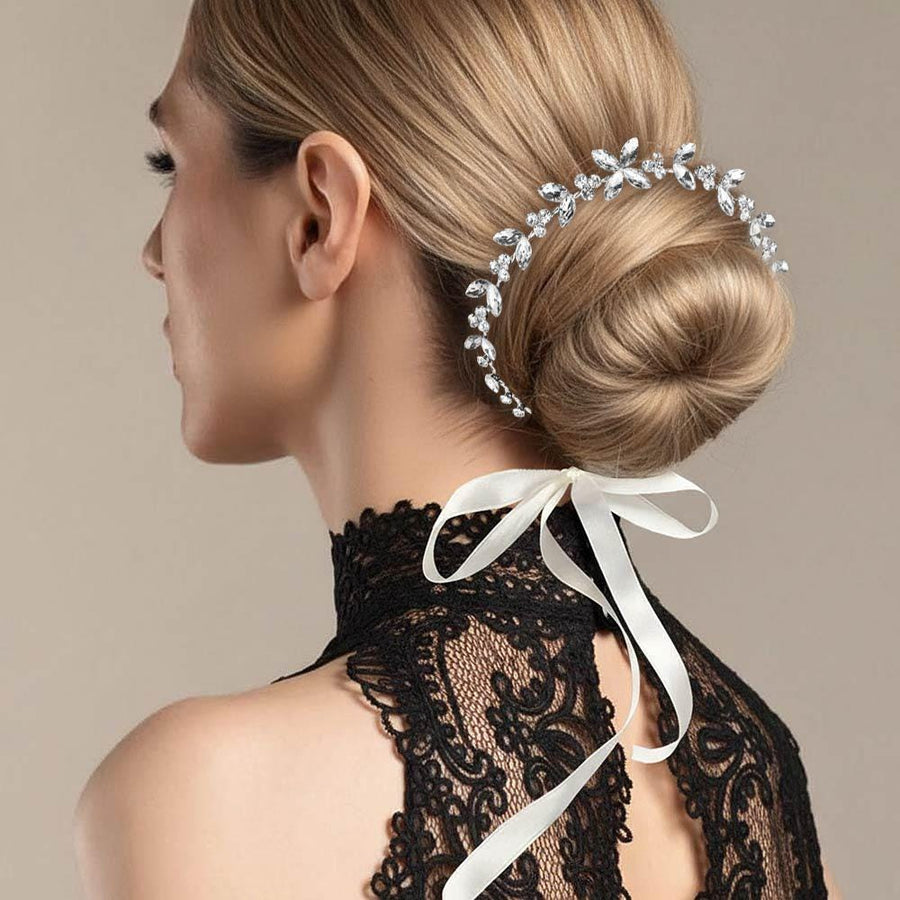 Marquise Stone Cluster Vine Bun Wrap Headpiece | Elegant Wedding Bridal Bun Hair Wreaths