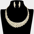 Crystal Rhinestone Round Collar Necklace Set | Glam Statement Bib Jewelry | Bridal Evening Party Necklace