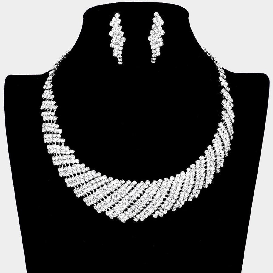 Crystal Rhinestone Round Collar Necklace Set | Glam Statement Bib Jewelry | Bridal Evening Party Necklace