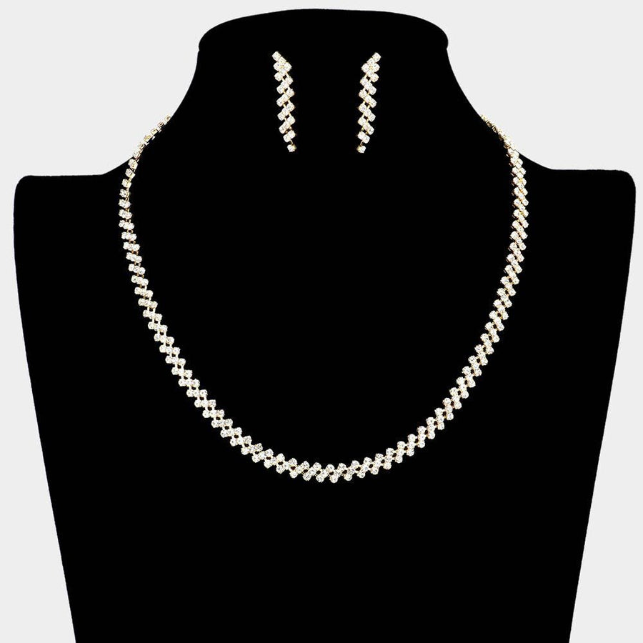 Crystal Rhinestone Pave Necklace Set | Glam Sparkly Statement Jewelry | Elegant Bridal Wedding Evening Necklace