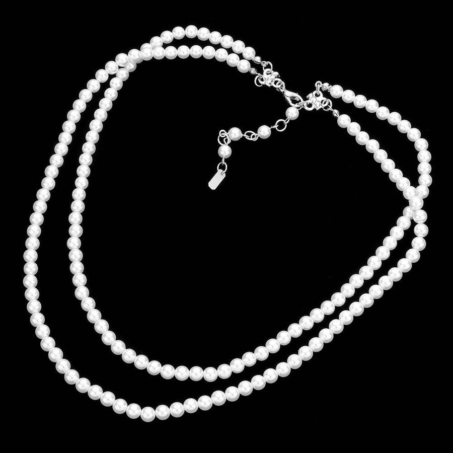 Double Layered Pearl Necklace and Earrings set | Elegant Two Strand Pearl Jewelry