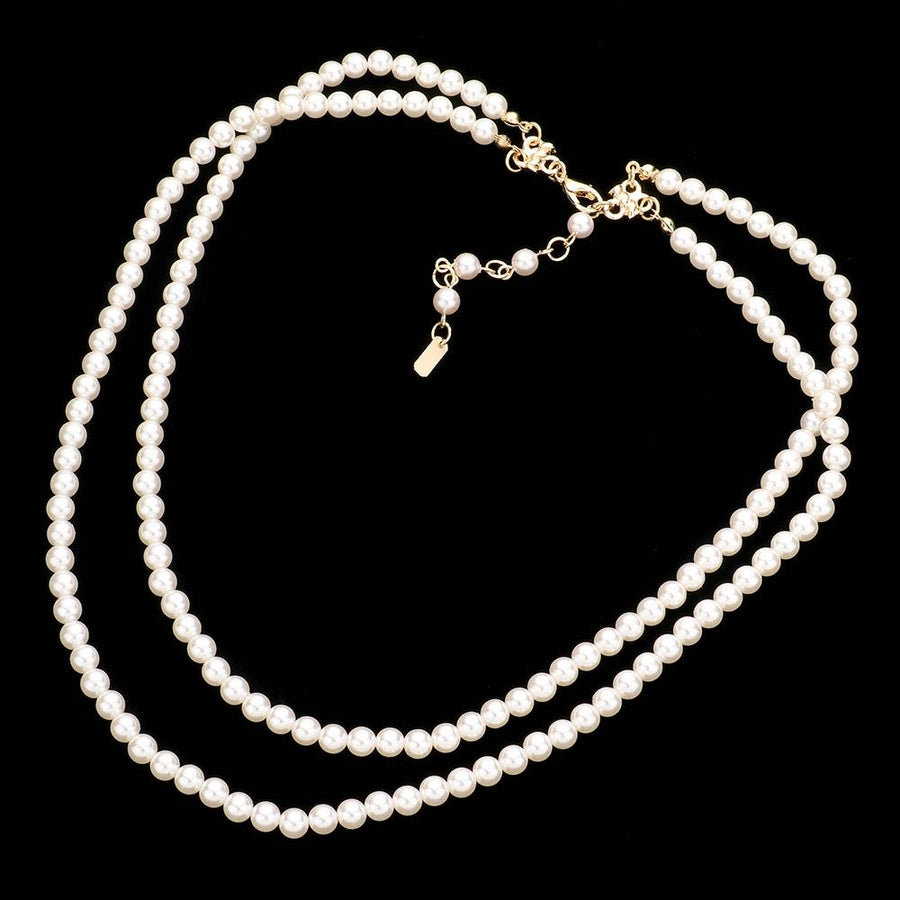 Double Layered Pearl Necklace and Earrings set | Elegant Two Strand Pearl Jewelry
