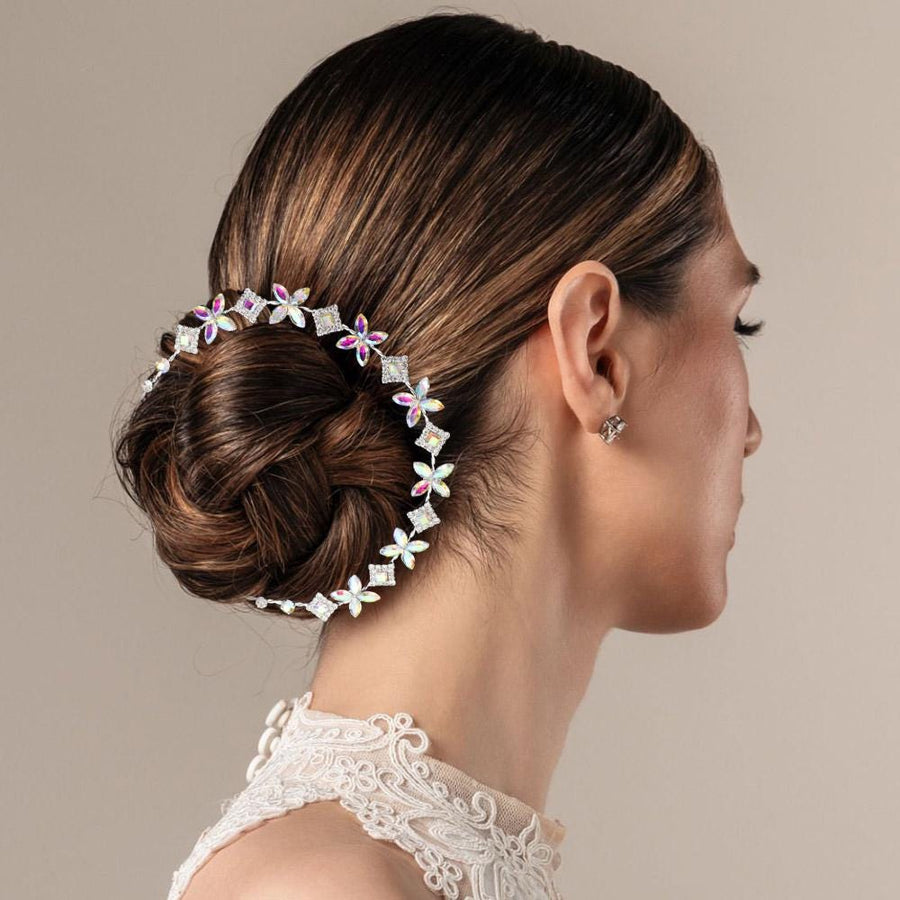 Embellished Butterfly Cluster Bun Wrap Headpiece | Bridal Crystal Hair Vine | Boho Wedding Hair Wreaths