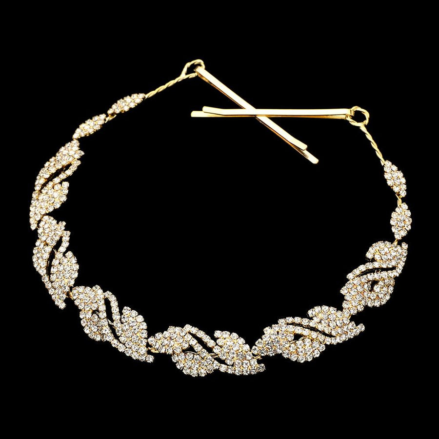 Rhinestone Paved Leaf Vine Wrap Headpiece | Bridal Crystal Hair Wreaths | Wedding Headband Hair Accessory
