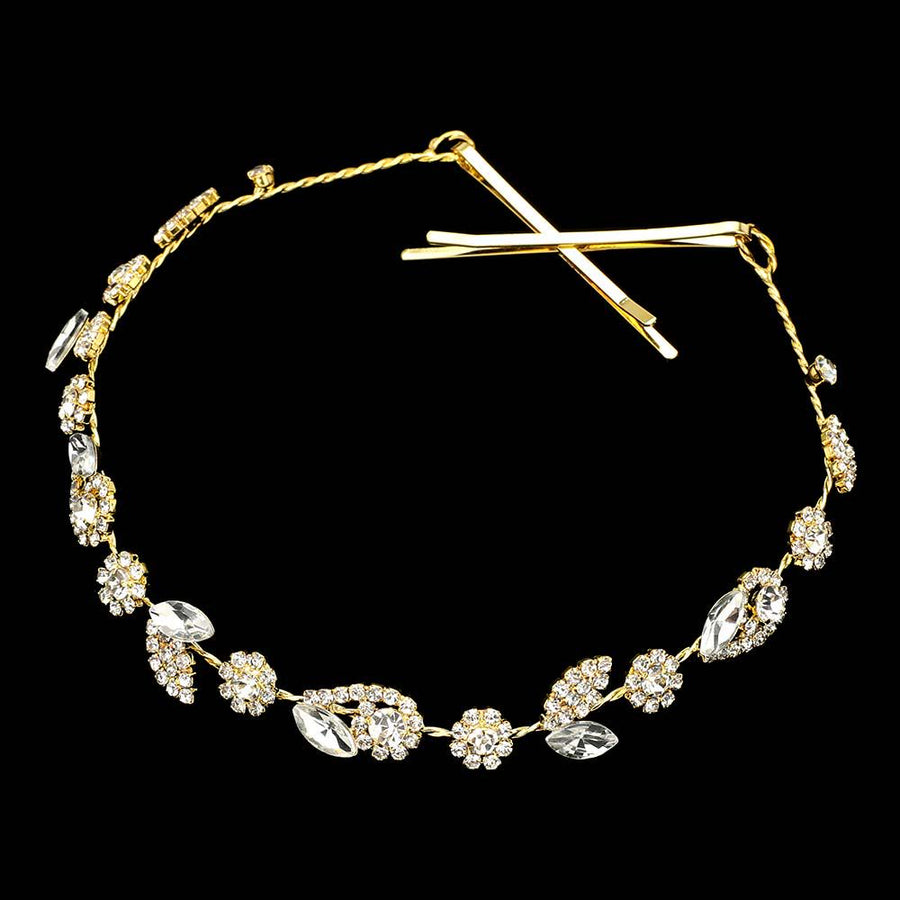 Floral Marquise Stone Cluster Vine Bun Wrap Headpiece | Bridal Crystal Hair Wreaths| Wedding Accessory